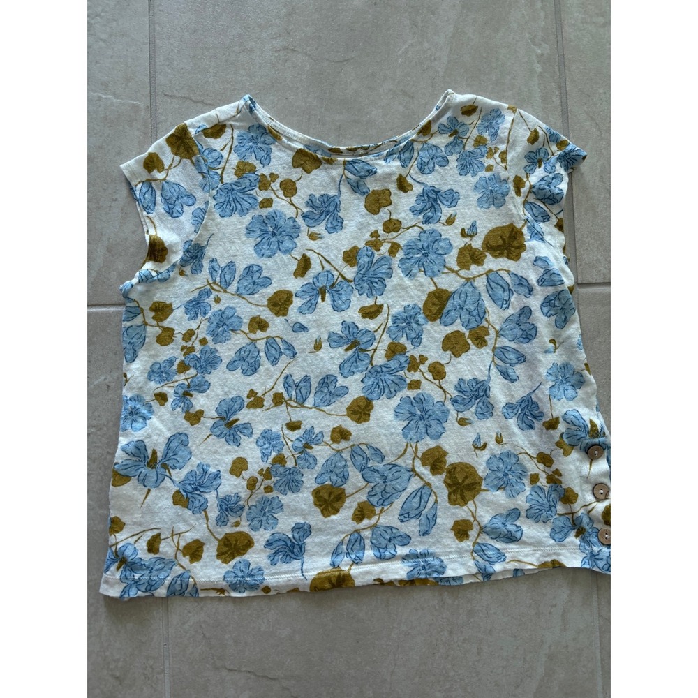 Joie‎ Shirt Womens Large Cream Blue Linen Floral Boho Beachy Coastal Resort - Picture 3 of 8